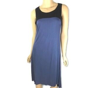 AIKO Weekend Swing Tank Dress Size S Blue & Black Sleeveless  Viscose Asym Hem